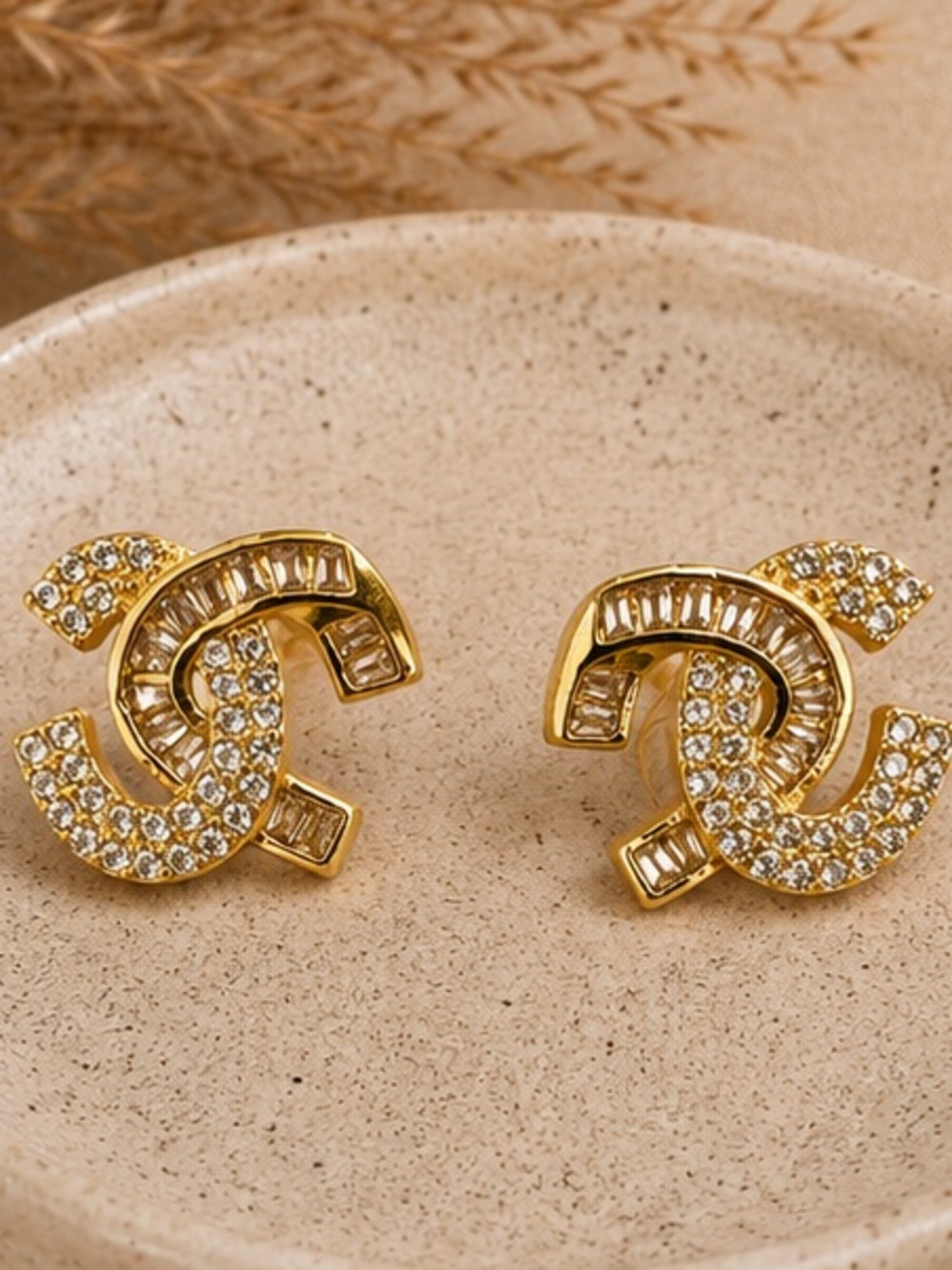 Gold Crystal Designer Inspired Stud Earrings | Statement Sparkle